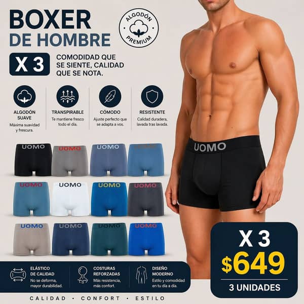 Calzoncillo boxer hombre x 3 unidades
